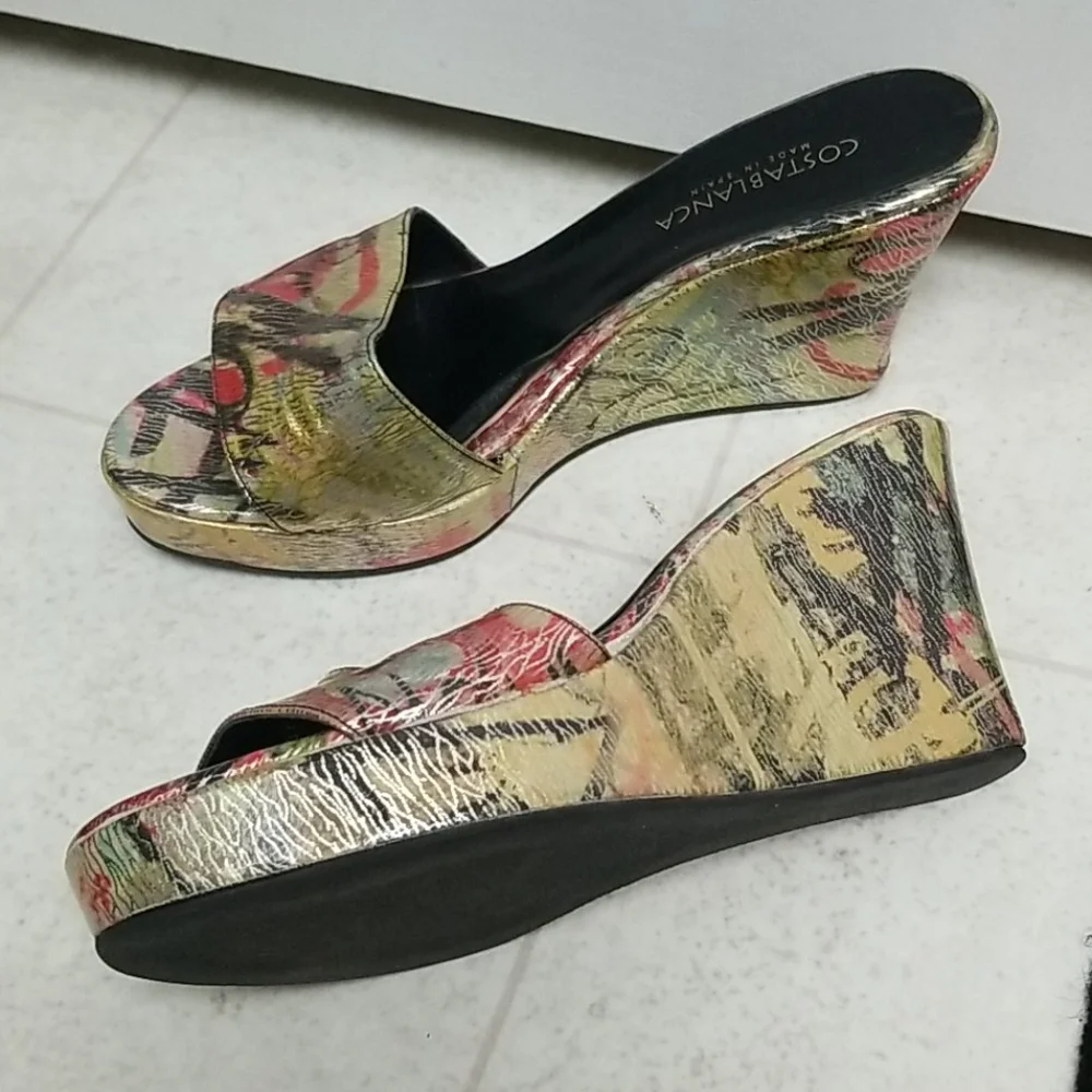 Graffiti wedge sandals unique heels artsy